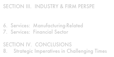 SECTION III.  INDUSTRY & FIRM PERSPE
4.  Energy
5.  Manufacturing: Textiles to Aerospace
 Services:  Manufacturing-Related
 Services:  Financial Sector

SECTION IV.  CONCLUSIONS
8.    Strategic Imperatives in Challenging Times